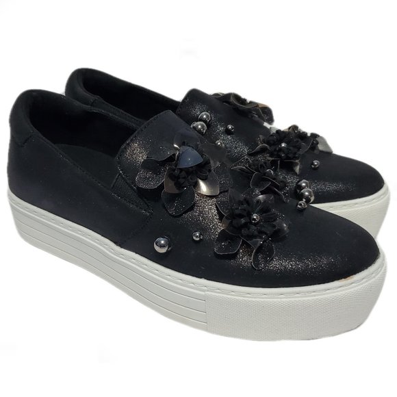 Kenneth Cole Black Cheer Floral Platform Slip Ons - Picture 2 of 7